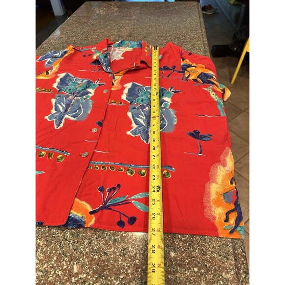 VTG 80s POOL tropical  BRIGHT RED BUTTON ALOHA NOVELTY SHIRT RAYON  Size 1X Pic6 - Picture 9 of 11